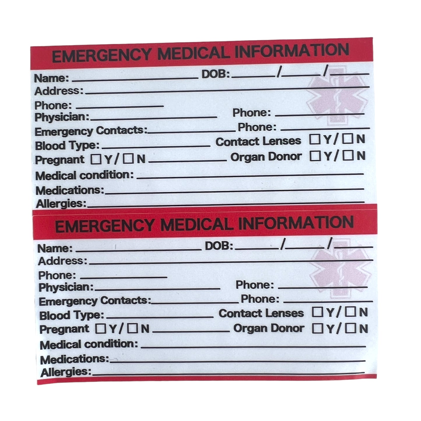 Sticker — Emergency Medical Information