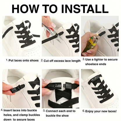Adaptive ‘No Tie’ Shoelaces — ‘Press and Lock’