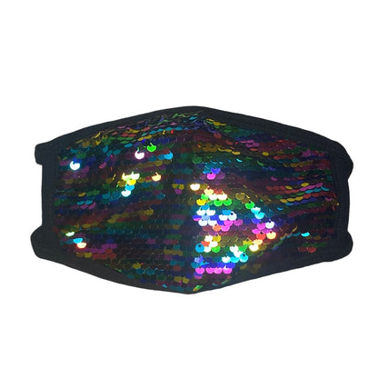 Adult Reusable Fabric Sequin Mask Mask SPIRIT SPARKPLUGS Rainbow Sequins  