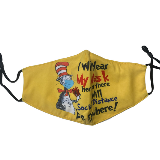 Adult Reusable Fabric Mask — Dr Seuss Masks SPIRIT SPARKPLUGS Yellow Grinch Mask  