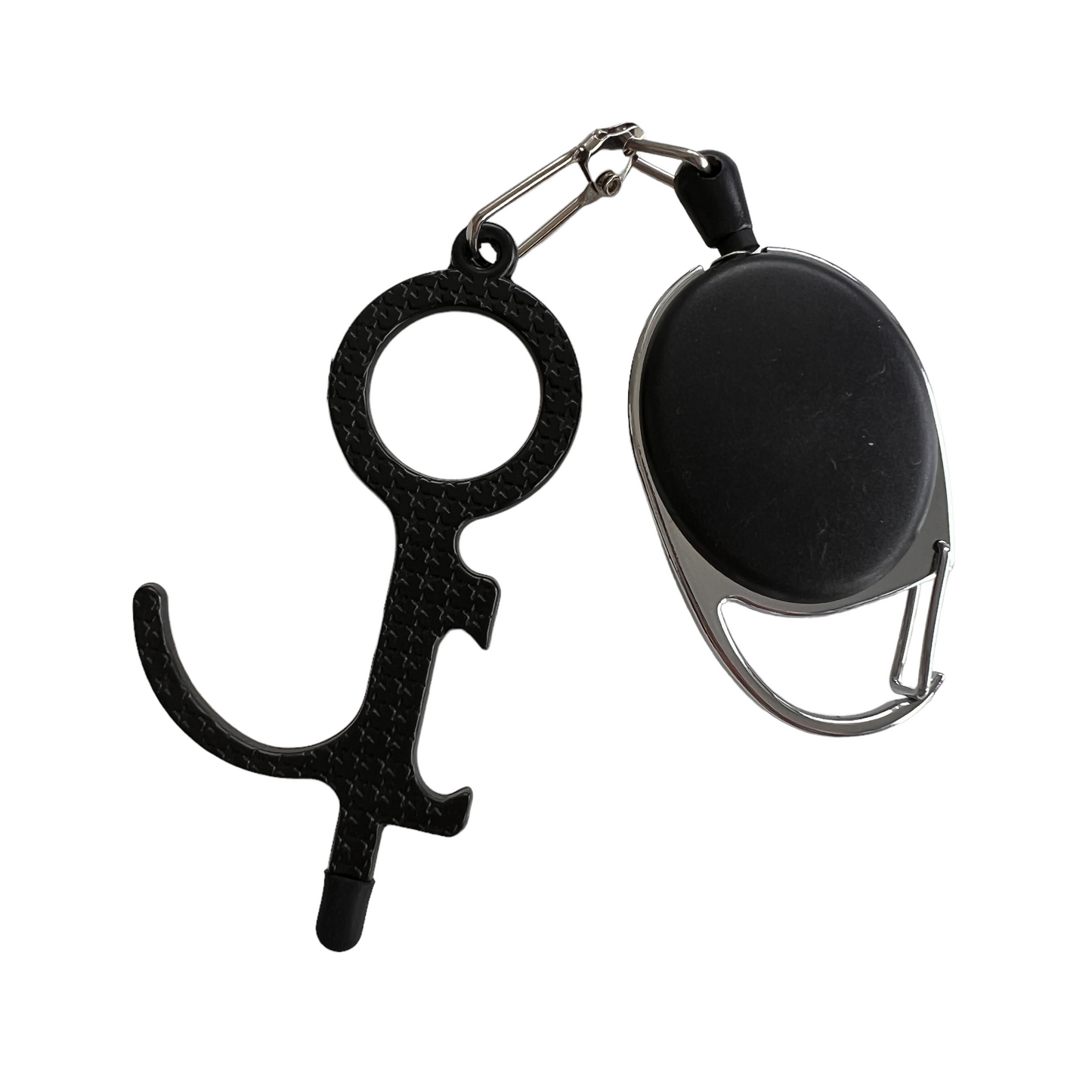 Keyring — No Touch Door Opener + tool Mobility & Accessibility SPIRIT SPARKPLUGS Black With Clip 