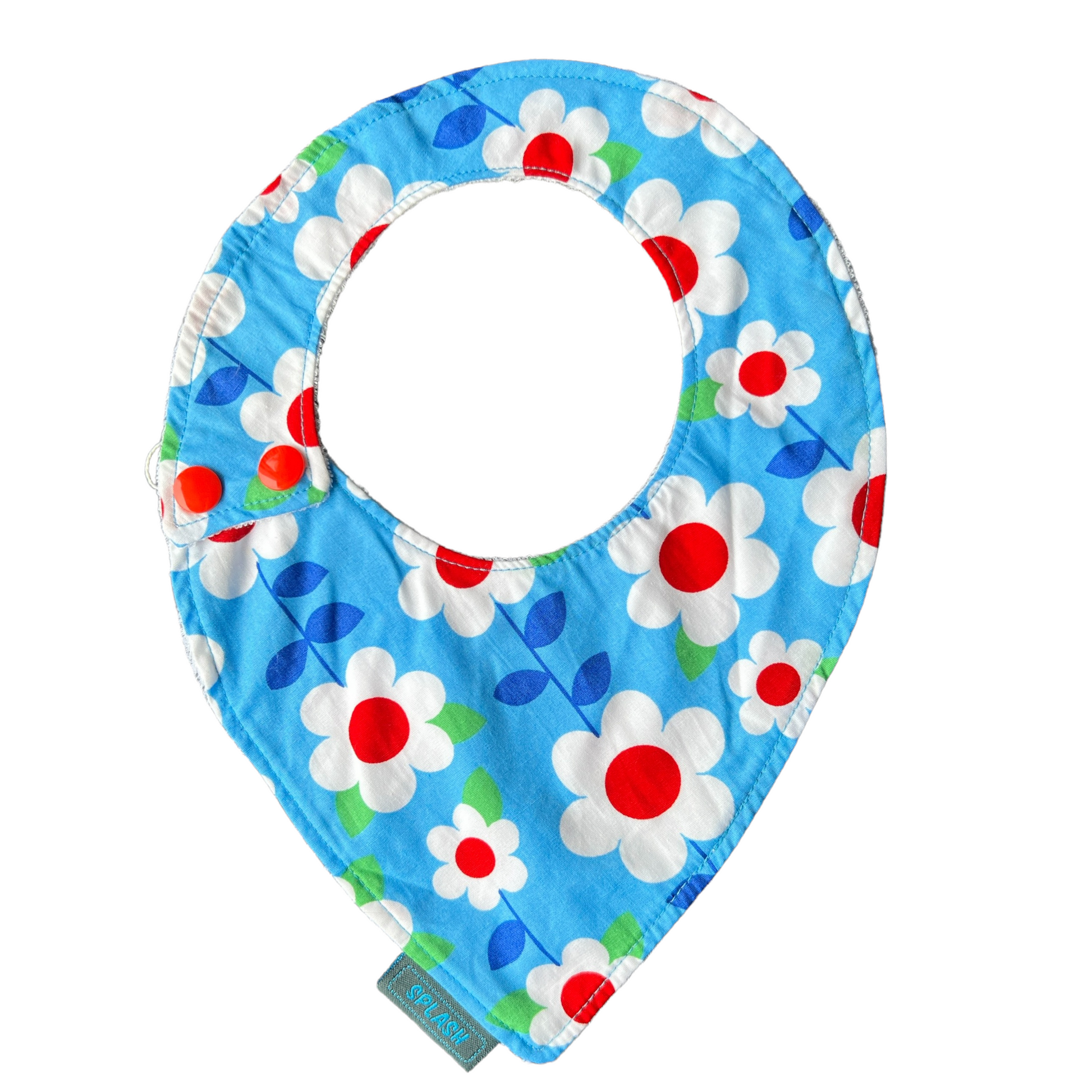 Pointed Side Fastener Bibs (assorted patterns) Bibs Splash Quilting Daisys Blue + Red 