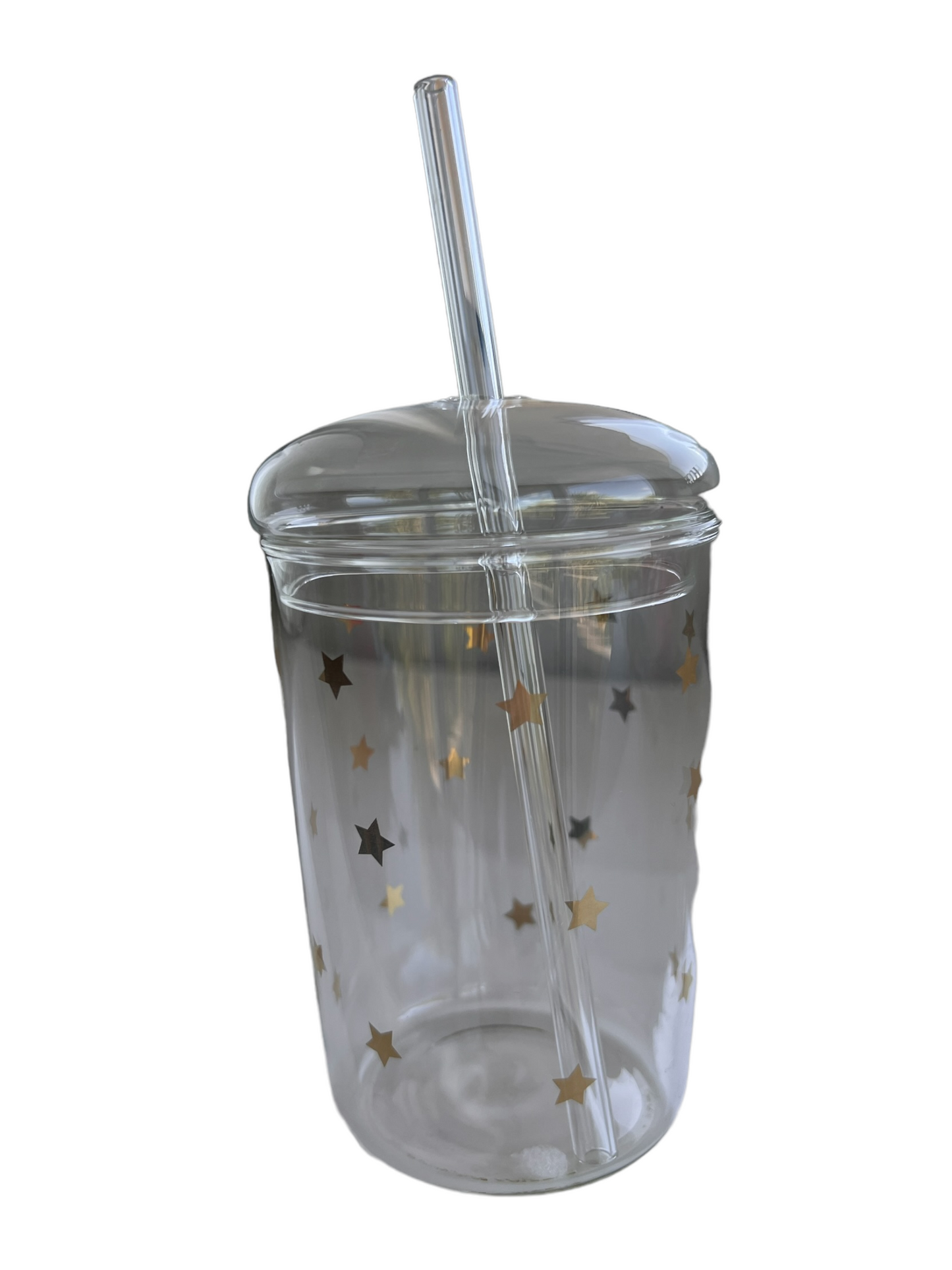 Heat Resistant Glass Cup With Lid + Straw STARS  SPIRIT SPARKPLUGS Stars  